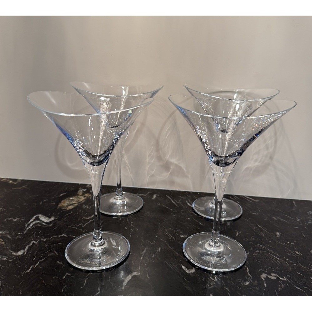 4 Vintage Hoya of Japan Handblown Abstract 'Desire' Crystal Martini Glasses 7.5"